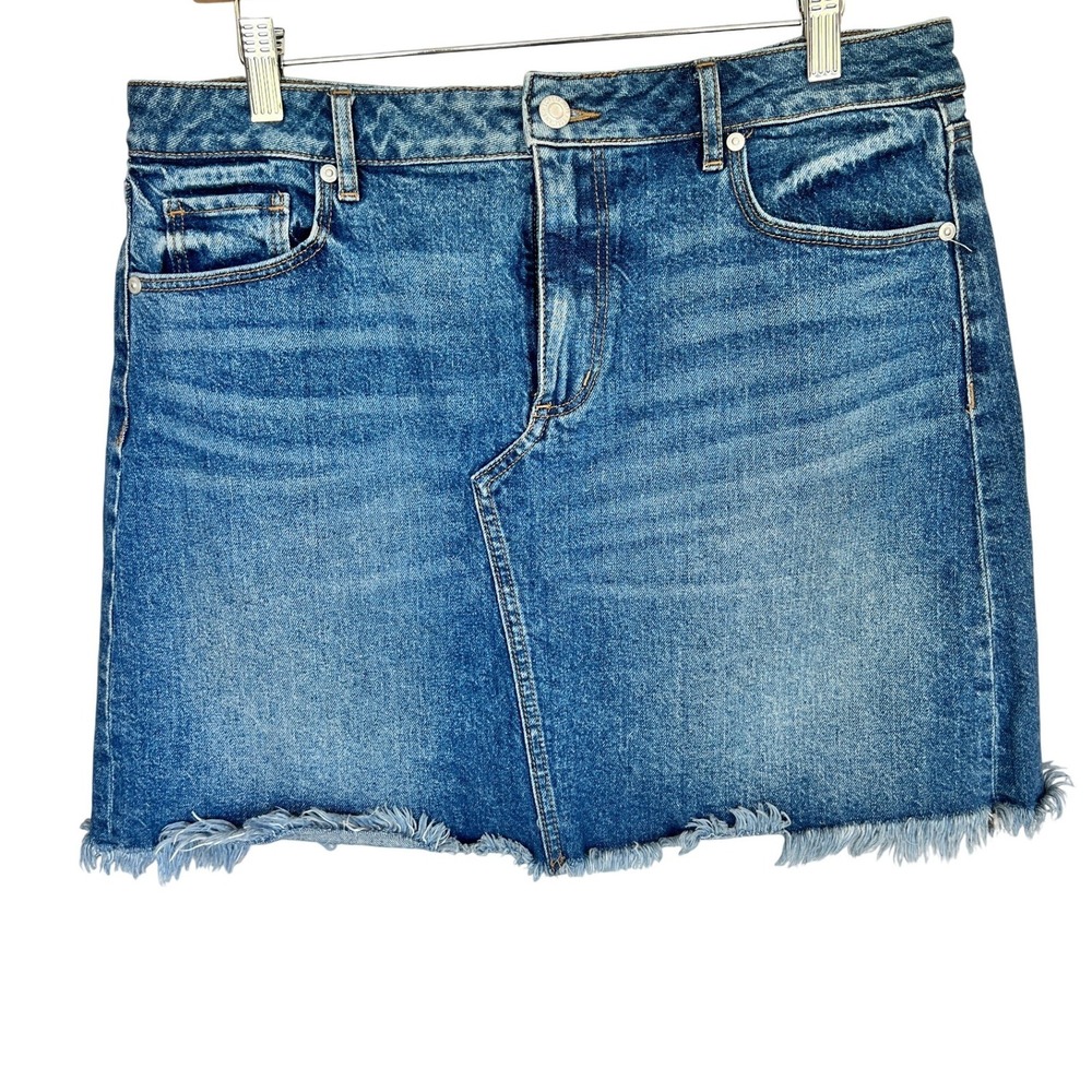 LOFT Denim Mini Skirt Medium Blue Wash Raw Frayed‎ Hem Size 10 Western Cowgirl